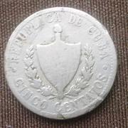 Старая Кубинская монета 5 сентаво 1915 г